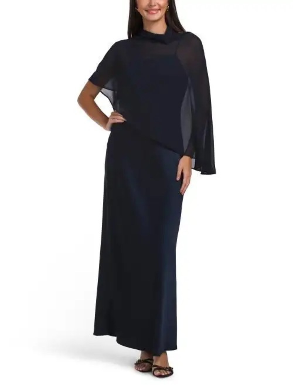Rachel Zoe • Elegant Navy Blue Evening Gown with Cape